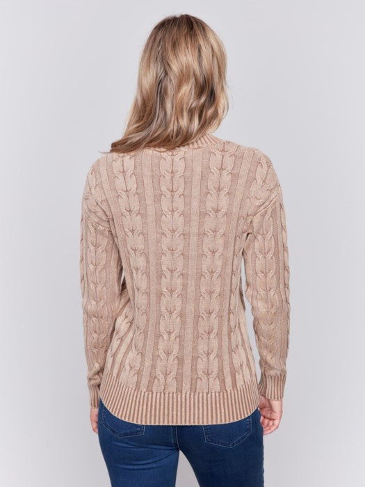 Beige cable knit sweater best sale