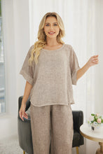 Load image into Gallery viewer, Cold Wash Linen &amp; Cotton Knit Sleeve Round Top in Fango
