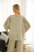 Load image into Gallery viewer, Cold Wash Linen &amp; Cotton Knit Sleeve Round Top in Military
