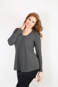 Charcoal Bamboo 3/4 Sleeve V-Neck