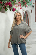 Load image into Gallery viewer, Laurenza&#39;s Roll Sleeve Linen Top W Front Tie
