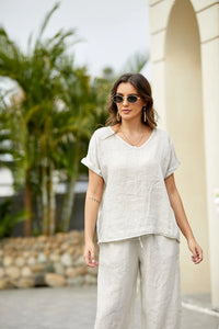 Breezy V-Neck Linen Tee