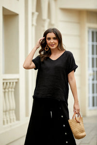 Breezy V-Neck Linen Tee