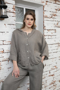 Pearl's Linen Button Down Drawstring Shirt