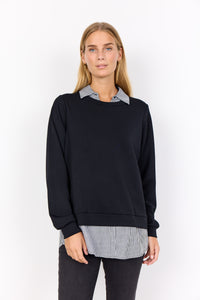Banu 264 Black Combo Sweater With Fooler Collar