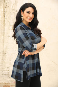 Button Down Check Blouse