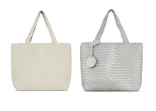 Load image into Gallery viewer, Reversible Woven Tote in Egg White/Silver
