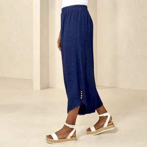 Navy Double Layered Faux Linen Pant