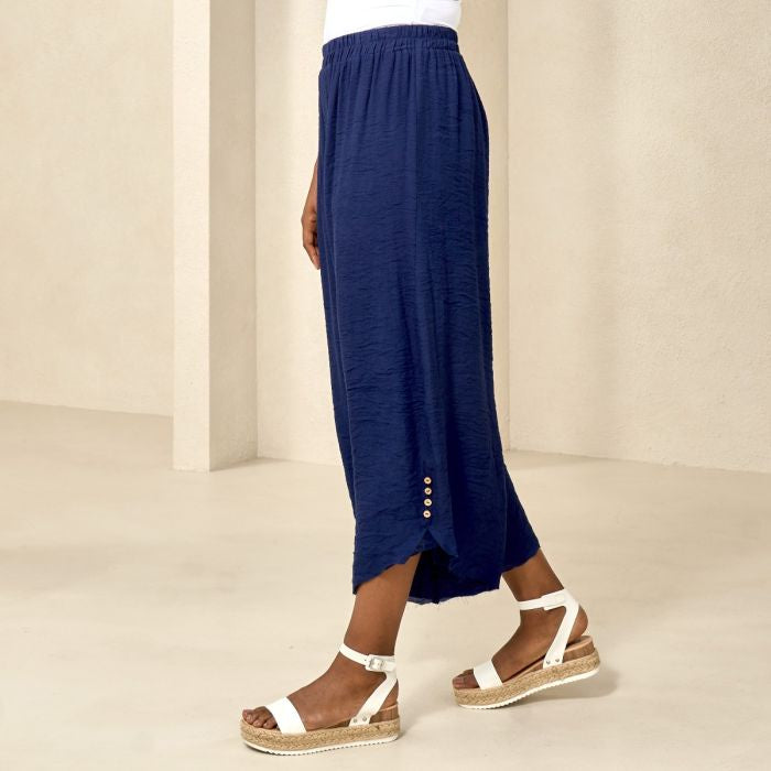 Navy Double Layered Faux Linen Pant