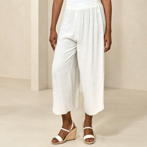 White Double Layered Faux Linen Pant