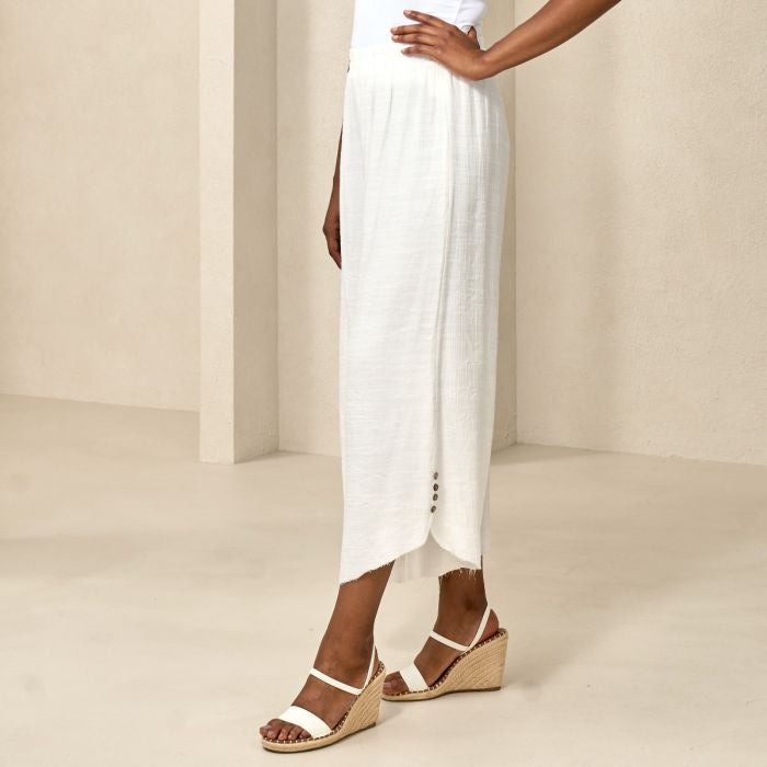White Double Layered Faux Linen Pant