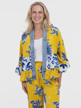 Load image into Gallery viewer, Yellow Printed Tiffany Short Cardigan With Denim Trim
