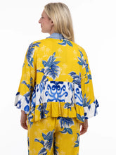 Load image into Gallery viewer, Yellow Printed Tiffany Short Cardigan With Denim Trim
