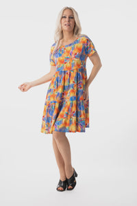 Bright Tiered Short Sleeve Dress