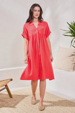 Load image into Gallery viewer, Coral Red Cotton Gauze Empire Waist Dress
