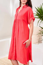 Load image into Gallery viewer, Coral Red Cotton Gauze Empire Waist Dress
