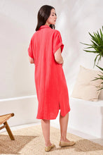 Load image into Gallery viewer, Coral Red Cotton Gauze Empire Waist Dress
