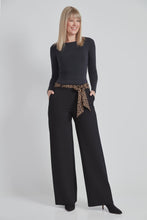 Load image into Gallery viewer, Black Ponte Tie Sash Wide-Leg Pant

