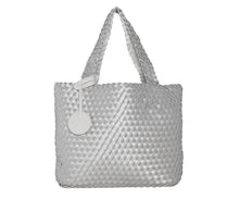 Load image into Gallery viewer, Milk Cream/Metallic White Reversible Woven Tote
