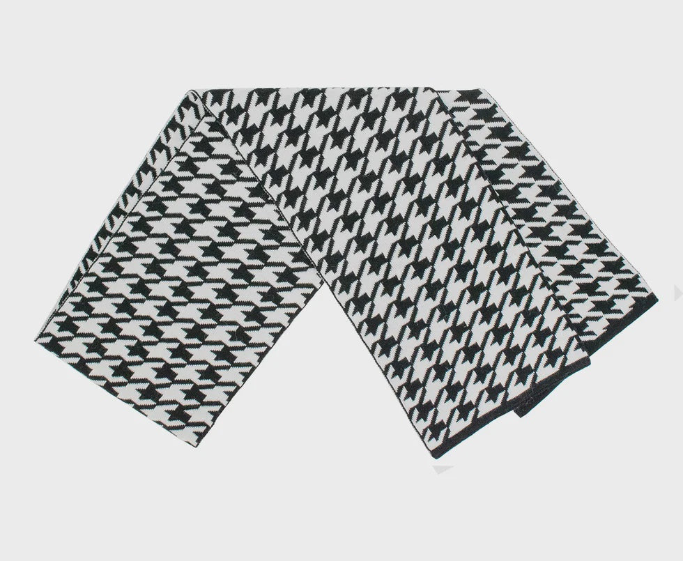 Knit Black & White Houndstooth Scarf