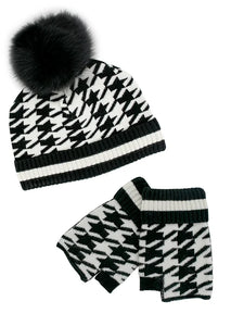 Black & White Houndstooth Fingerless Gloves