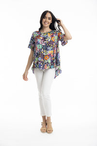 OT- Printed Frill High Low Blouse