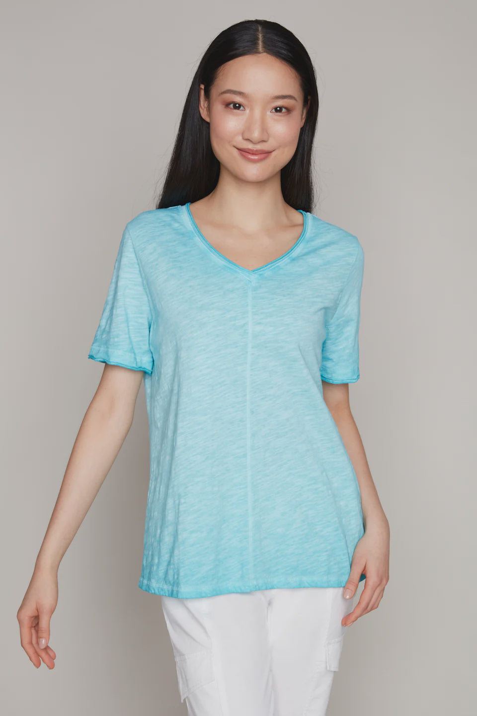 Turquoise Cotton Slub T-Shirt