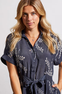 Jet Blue Embroidered Button Up Dress