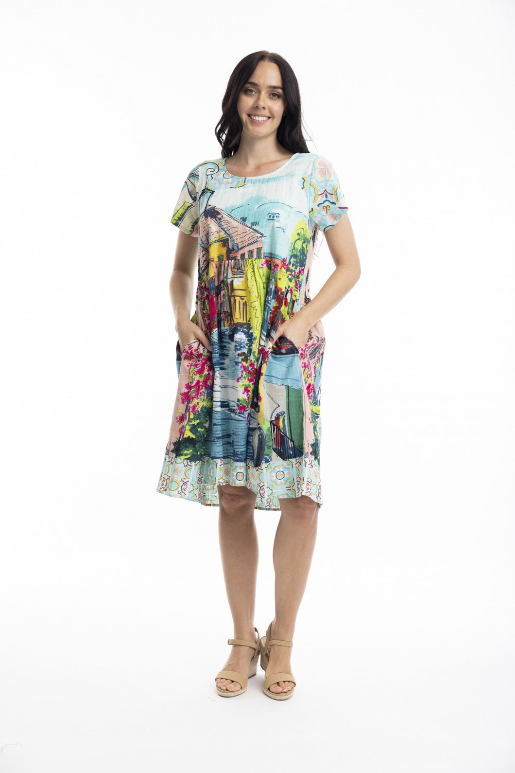 Bellagio Ruched Waist Printed Dress