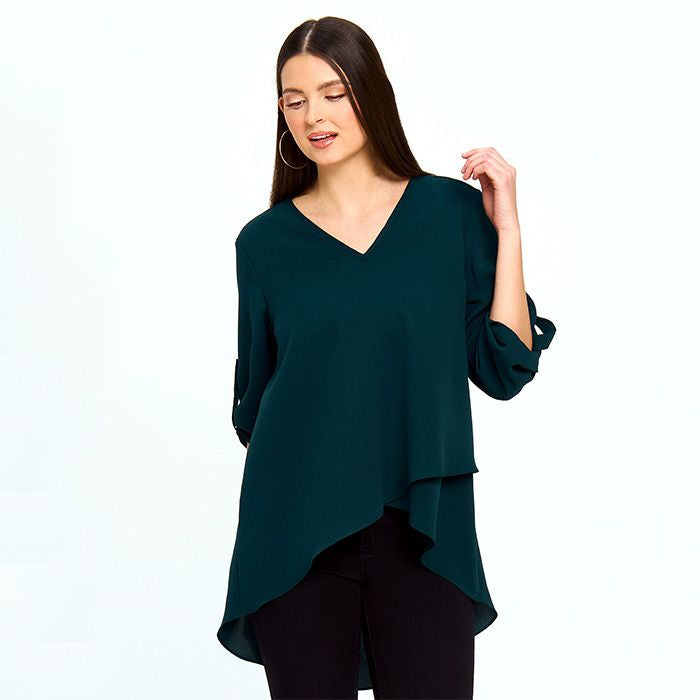 Layered Effect Asymmetric Top in Hunter Green