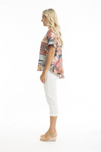 OT- Printed Frill High Low Blouse