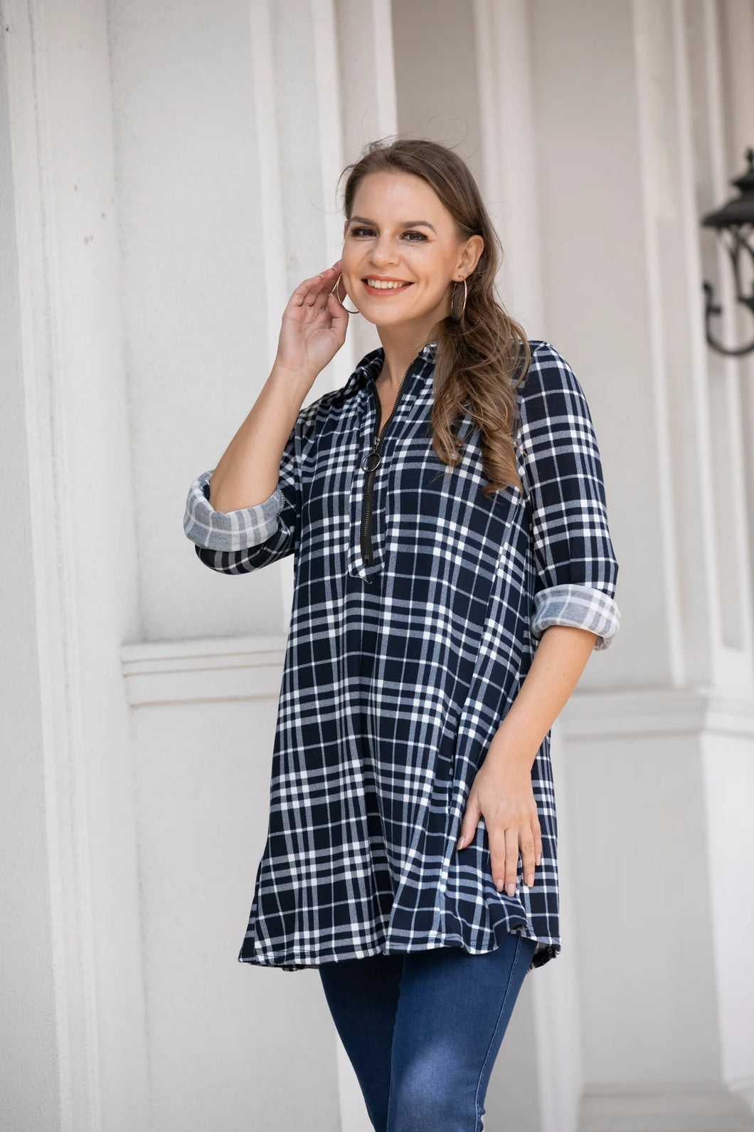 Betsy Plaid 1/4 Zip Tunic