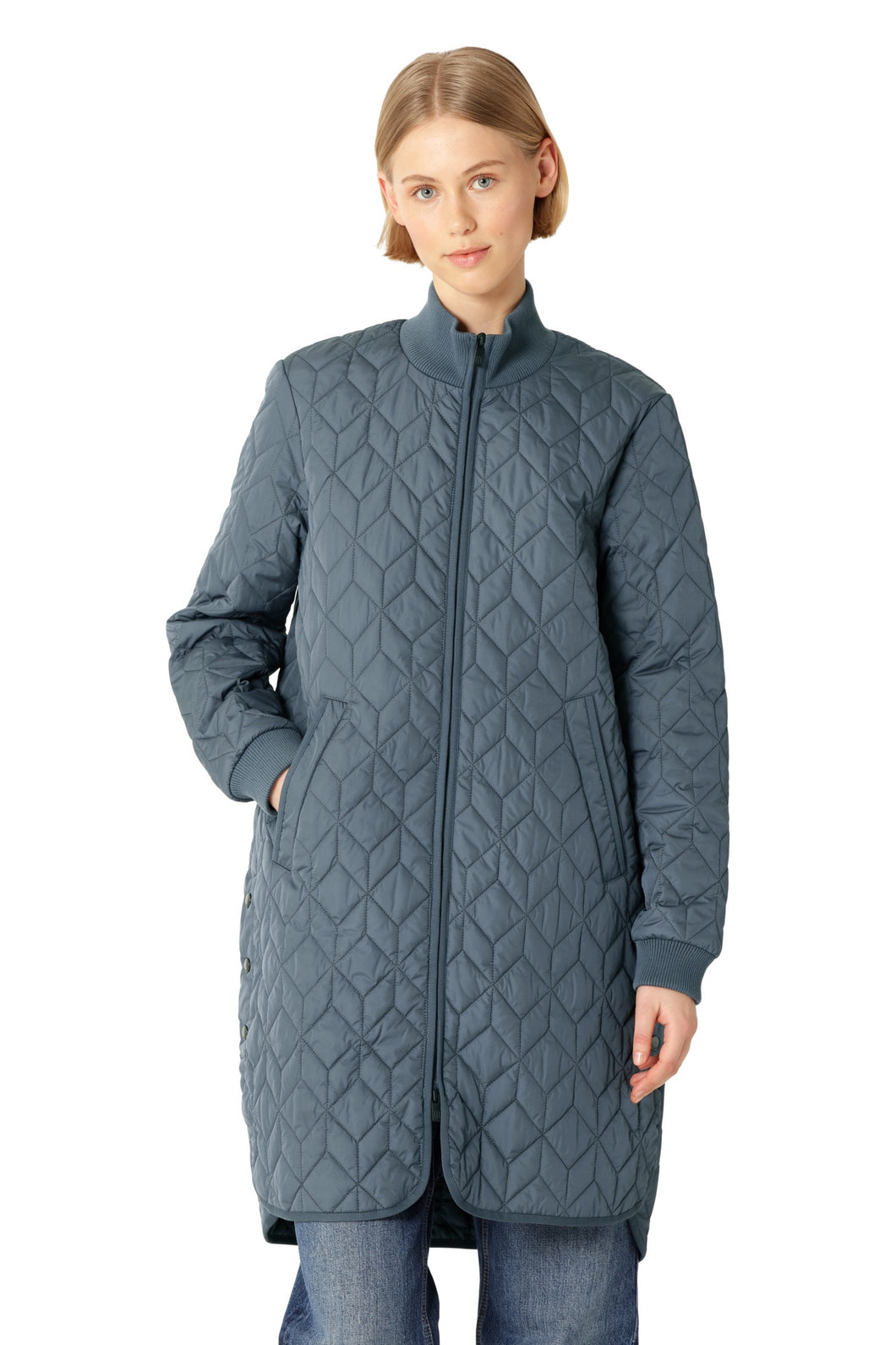 Art06 Ombre Blue Diamond Quilted Knee Length Jacket