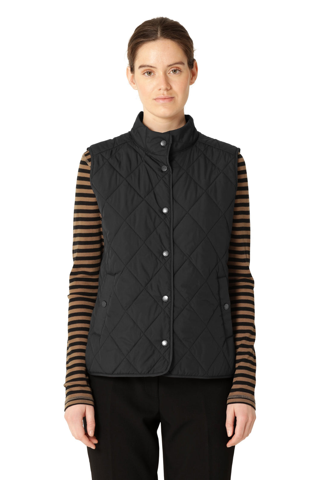 Beat01 Short Black Quilted Button Front Vest