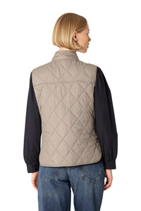 Beat01 Short Greige Quilted Button Front Vest