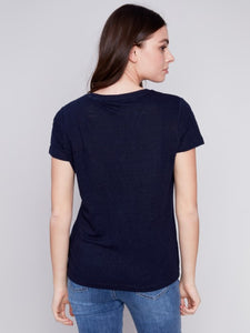 Navy Linen V-Neck T-Shirt
