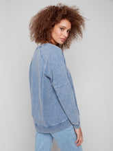 Load image into Gallery viewer, Denim Blue Cold Dye French Terry V-Neck Top
