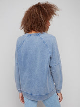 Load image into Gallery viewer, Denim Blue Cold Dye French Terry V-Neck Top
