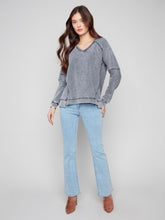 Load image into Gallery viewer, Charcoal Cold Dye French Terry V-Neck Top
