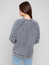 Load image into Gallery viewer, Charcoal Cold Dye French Terry V-Neck Top
