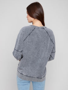 Charcoal Cold Dye French Terry V-Neck Top