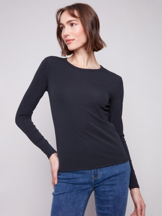 CB- Black Interlock Knit Long Sleeve Crew Neck