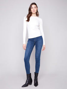 Ecru Long Sleeve Crew Neck Top