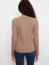 Load image into Gallery viewer, Taupe Tencel Rib V-Neck Long Sleeve Top
