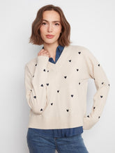 Load image into Gallery viewer, H. Oat Layered Shirt Sweater With Embroidered Hearts
