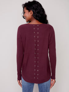 Burgundy Knit Sweater with Back Lace-Up Detail