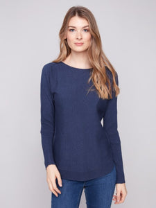 H.Denim Knit Sweater With Back Lace-Up Detail