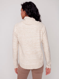Almond Two Tone Cable Knit Turtleneck Sweater