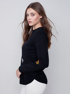 Black Embroidered Hearts Sweater