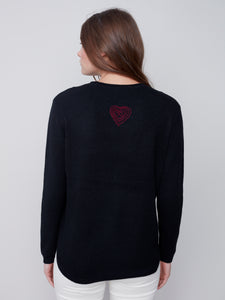 Black Embroidered Hearts Sweater